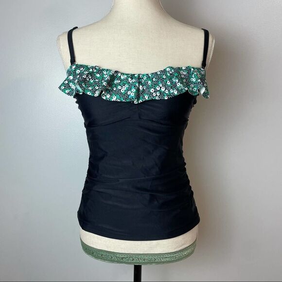 Croft & Barrow Solid Black & Green Floral Swim Top Removeable Straps size 6 - Picture 11 of 11